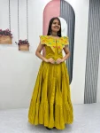 MODERN ROMAN EMBROIDERY THREAD & KHATLI WORK GOWN PARROT GREEN
