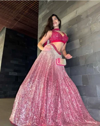 MODERN SATIN SILK SEQUENCE WORK LEHENGA CHOLI WITH DUPATTA PINK