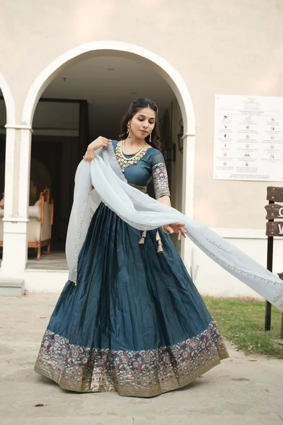 MODERN SHIMMER WEAVING BORDER AND SILVER-GOLDEN ZARI DETAILING AND BORDER WORK LEHENGA CHOLI WITH DUPATTA FESTIVE WEAR WHOLESALE PRICE ETHNIC GARMENT (15)