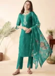 MODERN SLUB COTTON EMBROIDERY WORK TOP BOTTOM WITH DUPATTA RAMA
