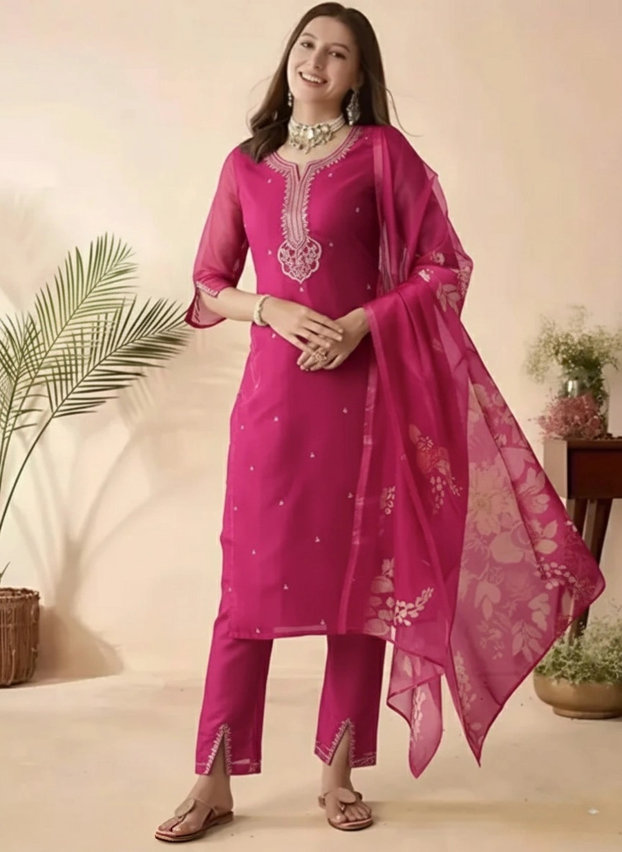 MODERN SLUB COTTON EMBROIDERY WORK TOP BOTTOM WITH DUPATTA FESTIVE WEAR WHOLESALE PRICE ETHNIC GARMENT (5)