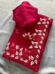 2MODERN SOFT NET CONTRAST PALLU CHIKANKARI EMBROIDERY WORK SAREE WITH UNSTITCHED BLOUSE PARTY WEAR WHOLESALE PRICE ETHNIC GARMENT (13)
