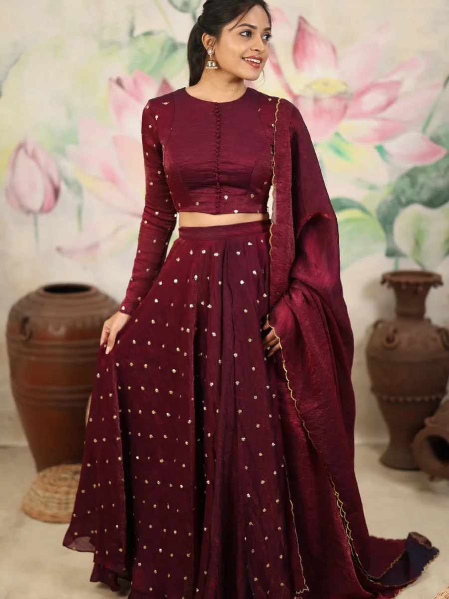 MODERN SPACE SILK SEQUENCE EMBROIDERY WORK LEHENGA CHOLI WITH DUPATTA FESTIVE WEAR WHOLESALE PRICE ETHNIC GARMENT (4)