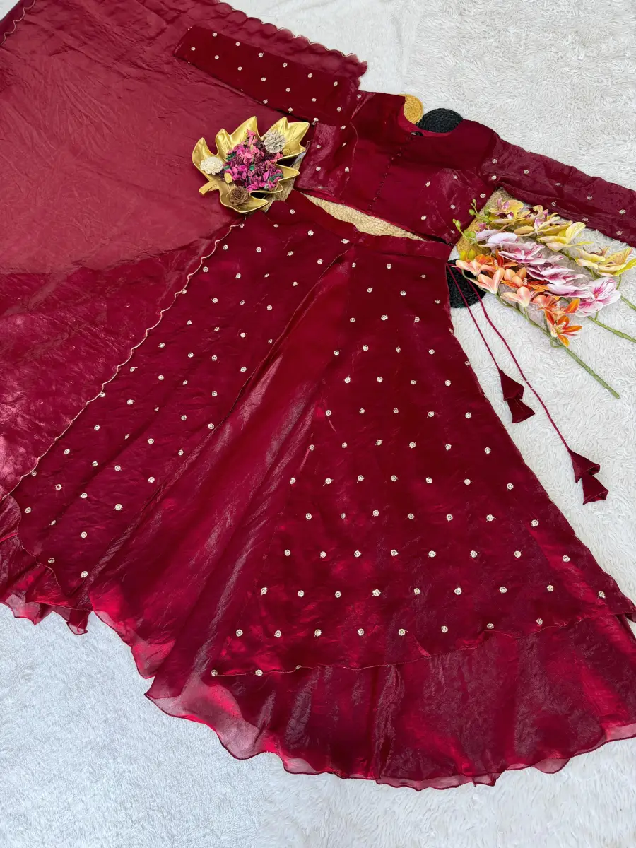 MODERN SPACE SILK SEQUENCE EMBROIDERY WORK LEHENGA CHOLI WITH DUPATTA FESTIVE WEAR WHOLESALE PRICE ETHNIC GARMENT (5)