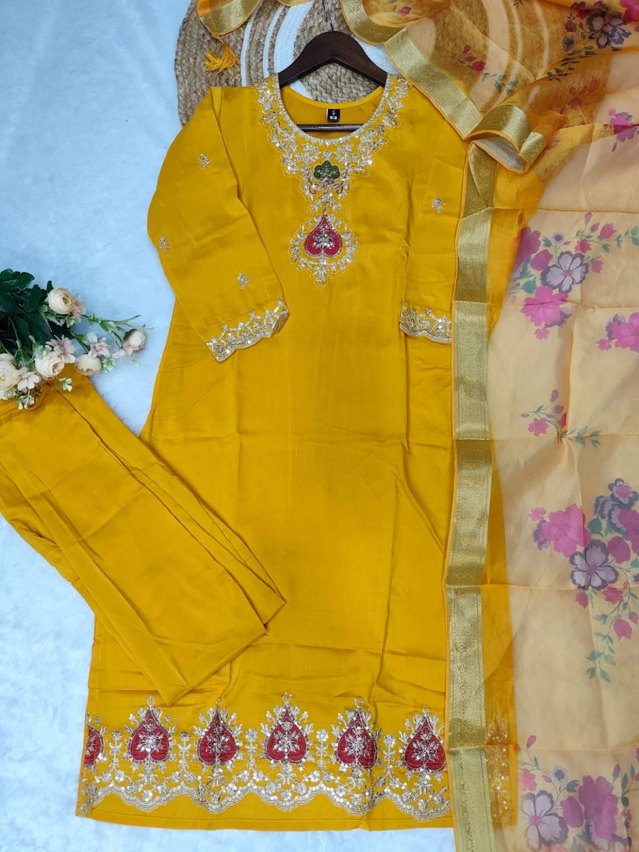 MODERN TABBY SILK EMBROIDERY WORK TOP BOTTOM WITH DUPATTA FESTIVE WEAR WHOLESALE PRICE ETHNIC GARMENT (10)