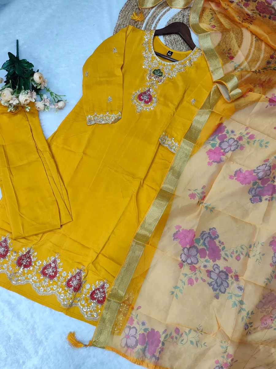 MODERN TABBY SILK EMBROIDERY WORK TOP BOTTOM WITH DUPATTA FESTIVE WEAR WHOLESALE PRICE ETHNIC GARMENT (12)
