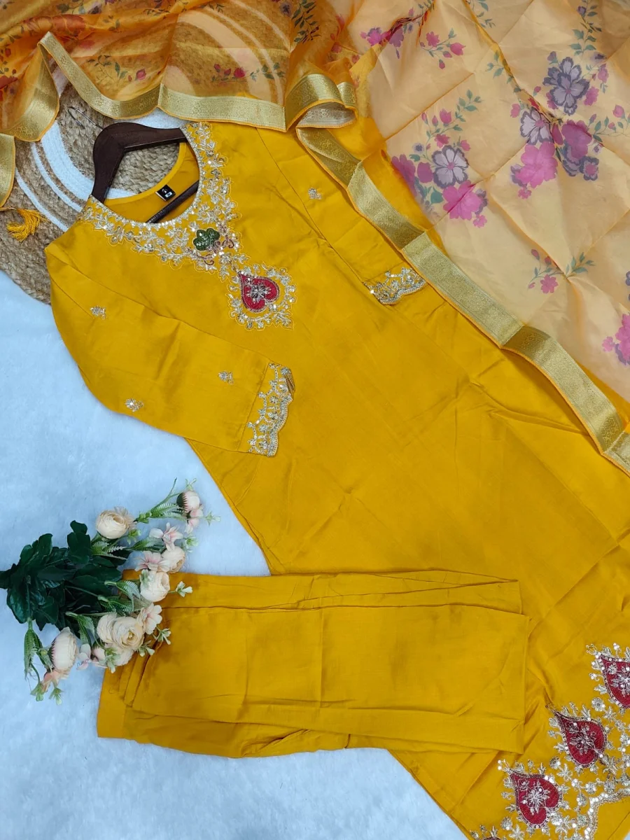 MODERN TABBY SILK EMBROIDERY WORK TOP BOTTOM WITH DUPATTA FESTIVE WEAR WHOLESALE PRICE ETHNIC GARMENT (9)