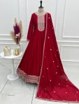 MODERN VICHITRA SILK EMBROIDERY JARI AND SEQUENCE WORK GOWN WITH DUPATTA FESTIVE WEAR WHOLESALE PRICE ETHNIC GARMENT (5)