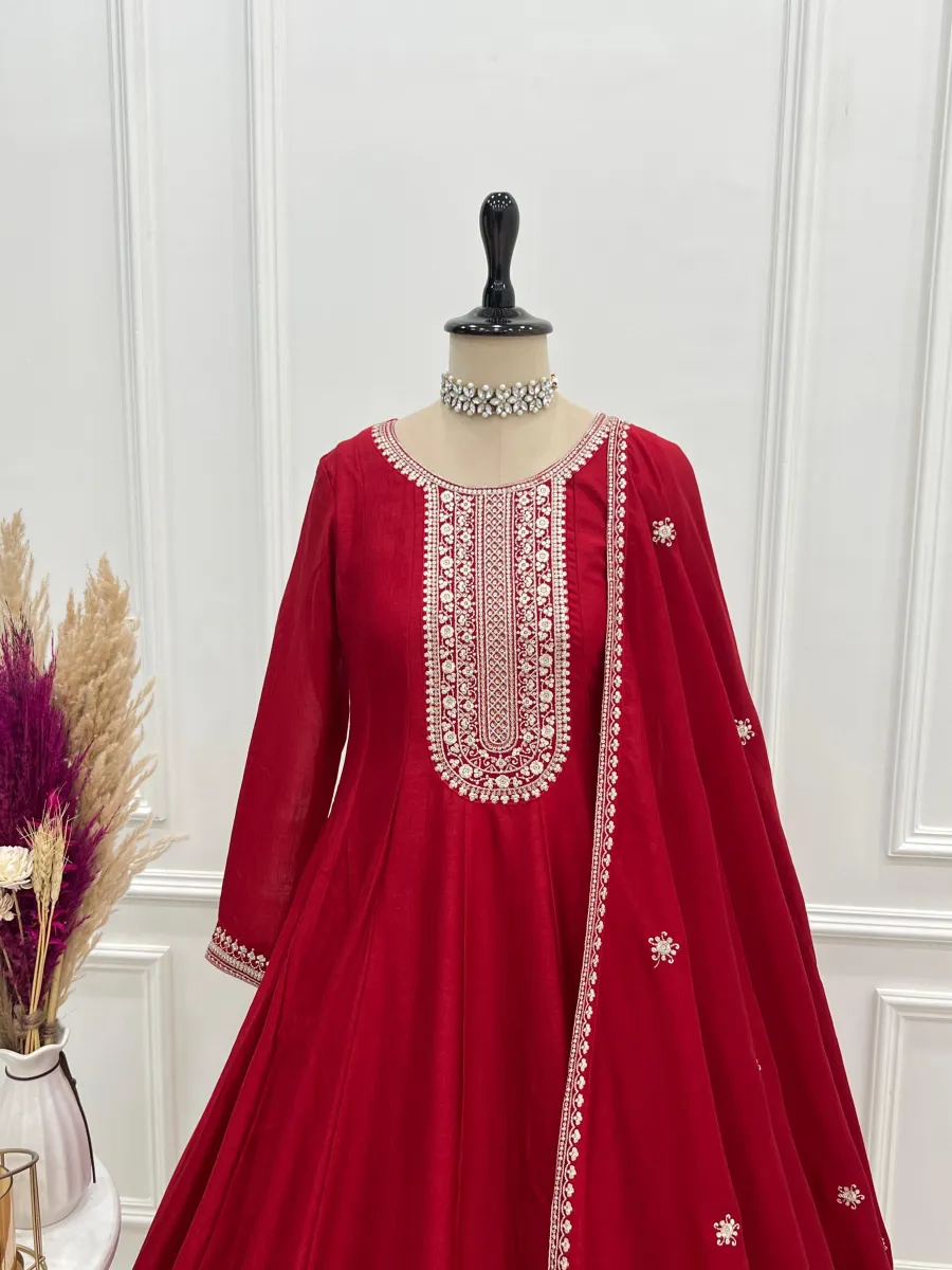 MODERN VICHITRA SILK EMBROIDERY JARI AND SEQUENCE WORK GOWN WITH DUPATTA FESTIVE WEAR WHOLESALE PRICE ETHNIC GARMENT (11)
