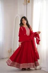 MODERN VICHITRA SILK EMBROIDERY JARI AND SEQUENCE WORK GOWN WITH DUPATTA FESTIVE WEAR WHOLESALE PRICE ETHNIC GARMENT (5)
