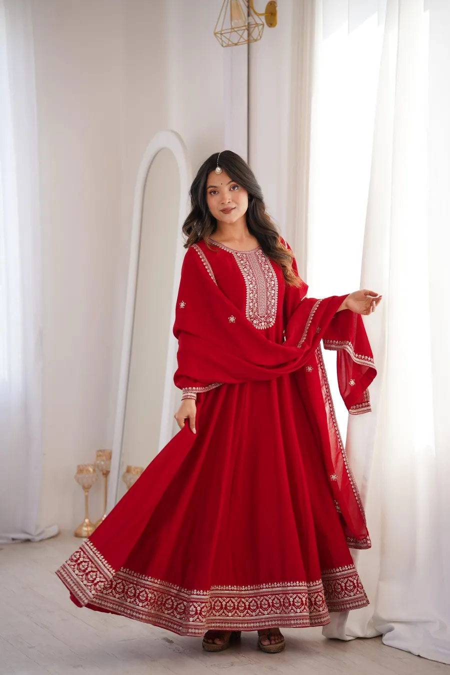 MODERN VICHITRA SILK EMBROIDERY JARI AND SEQUENCE WORK GOWN WITH DUPATTA FESTIVE WEAR WHOLESALE PRICE ETHNIC GARMENT (4)