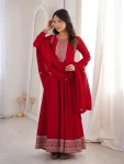 MODERN VICHITRA SILK EMBROIDERY JARI AND SEQUENCE WORK GOWN WITH DUPATTA FESTIVE WEAR WHOLESALE PRICE ETHNIC GARMENT (5)