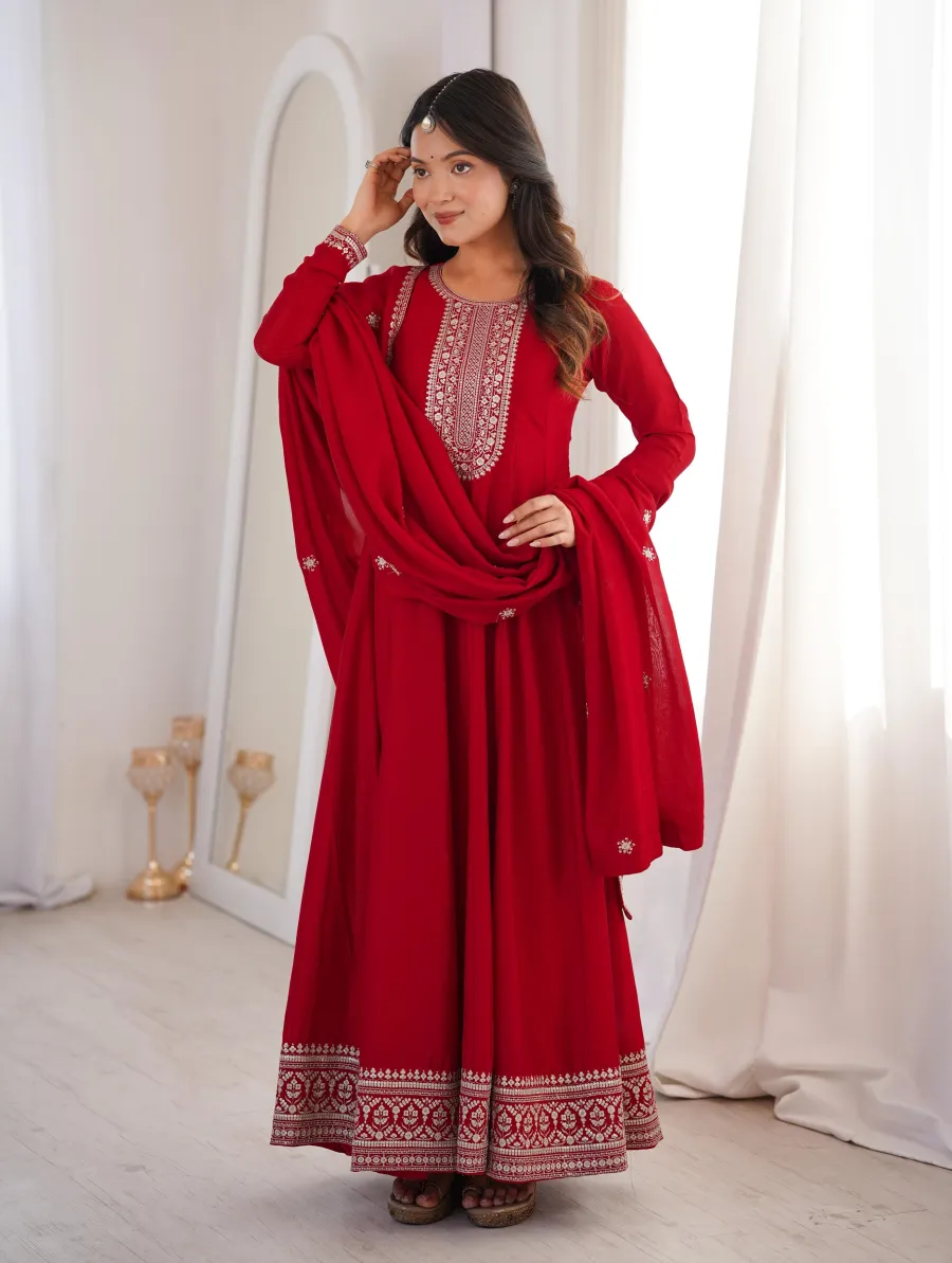 MODERN VICHITRA SILK EMBROIDERY JARI AND SEQUENCE WORK GOWN WITH DUPATTA FESTIVE WEAR WHOLESALE PRICE ETHNIC GARMENT (5)
