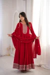 MODERN VICHITRA SILK EMBROIDERY JARI AND SEQUENCE WORK GOWN WITH DUPATTA FESTIVE WEAR WHOLESALE PRICE ETHNIC GARMENT (5)