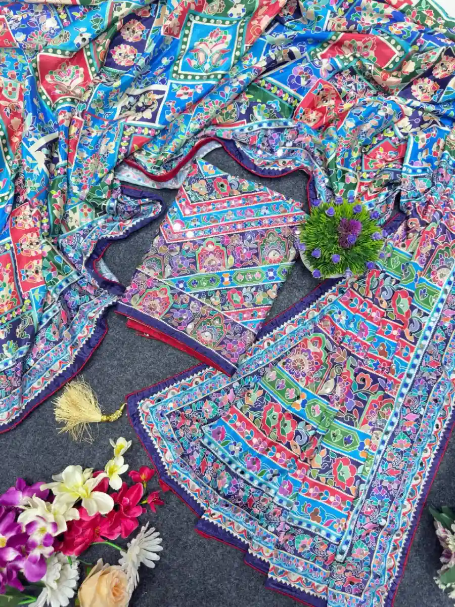 MOST PICKED CHINON SILK DIGITAL PRINT WITH BEAUTIFUL MIRROR HANDWORK SAREE WITH UNSTITCHED BLOUSE PARTY WEAR WHOLESALE PRICE ETHNIC GARMENT (12)