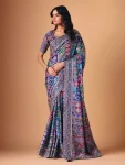 MOST PICKED CHINON SILK DIGITAL PRINT WITH BEAUTIFUL MIRROR HANDWORK SAREE WITH UNSTITCHED BLOUSE MULTI
