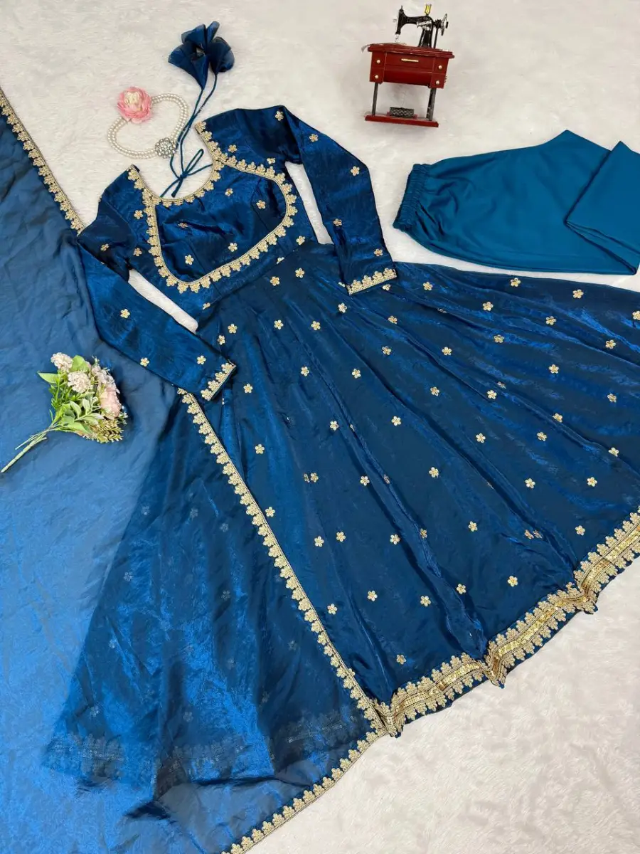 MOST PICKED FANDY SILK CODING SEQUENCE WORK GOWN BOTTOM WITH DUPATTA WEDDING WEAR WHOLESALE PRICE ETHNIC GARMENT (12)