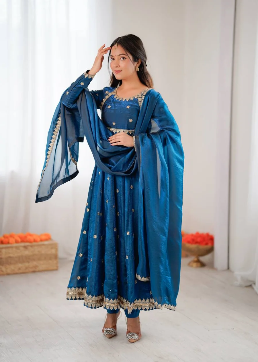MOST PICKED FANDY SILK CODING SEQUENCE WORK GOWN BOTTOM WITH DUPATTA WEDDING WEAR WHOLESALE PRICE ETHNIC GARMENT (3)
