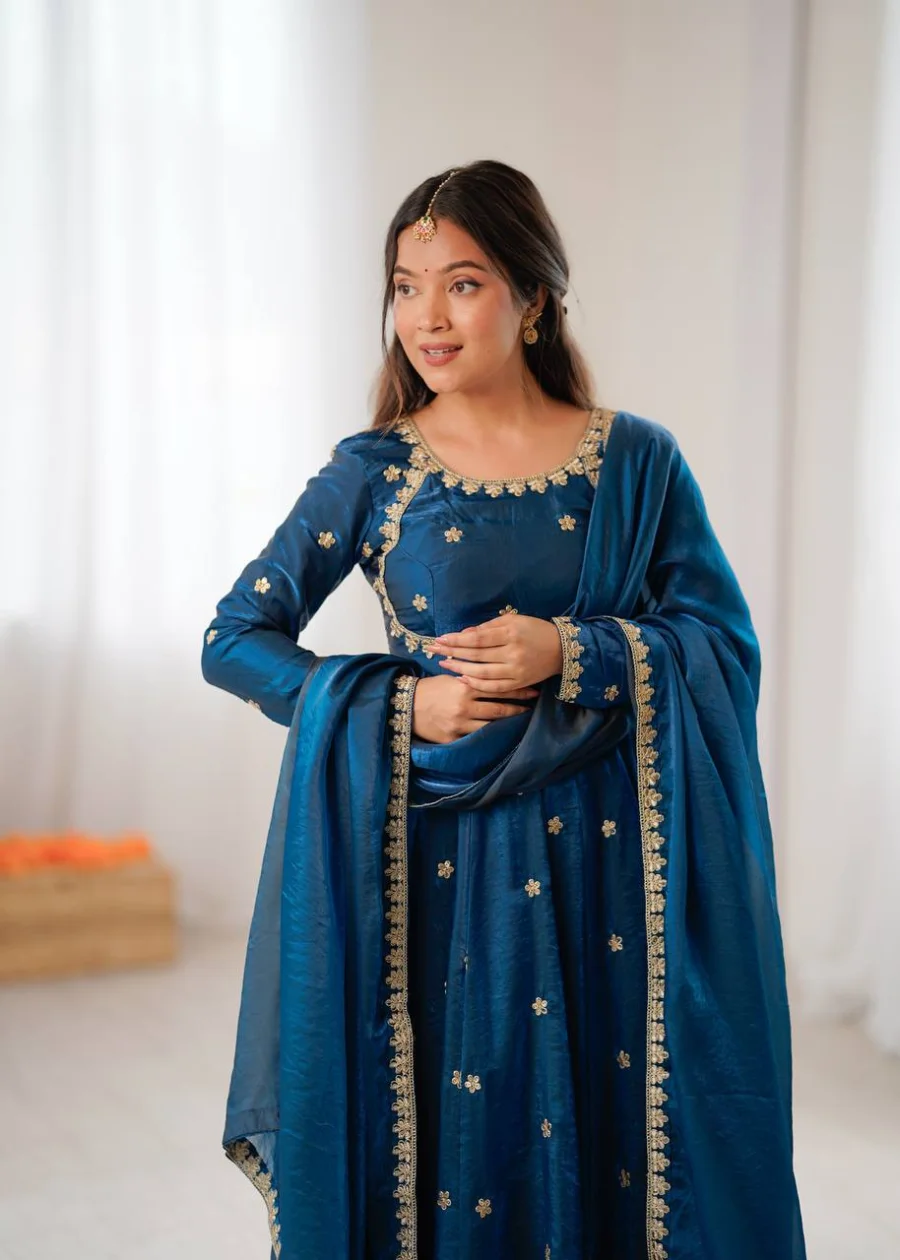 MOST PICKED FANDY SILK CODING SEQUENCE WORK GOWN BOTTOM WITH DUPATTA WEDDING WEAR WHOLESALE PRICE ETHNIC GARMENT (8)