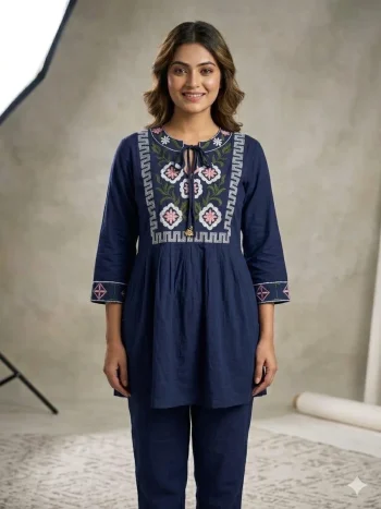 MOST PICKED RAYON EMBROIDERED WORK ONLY TOP NAVY BLUE