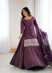 NEW ARRIVAL CHANDERI SILK FANCY EMBROIDERY SEQUENCE,DORI AND JARI WORK TOP LEHENGA WITH DUPATTA FESTIVE WEAR WHOLESALE PRICE ETHNIC GARMENT (3)