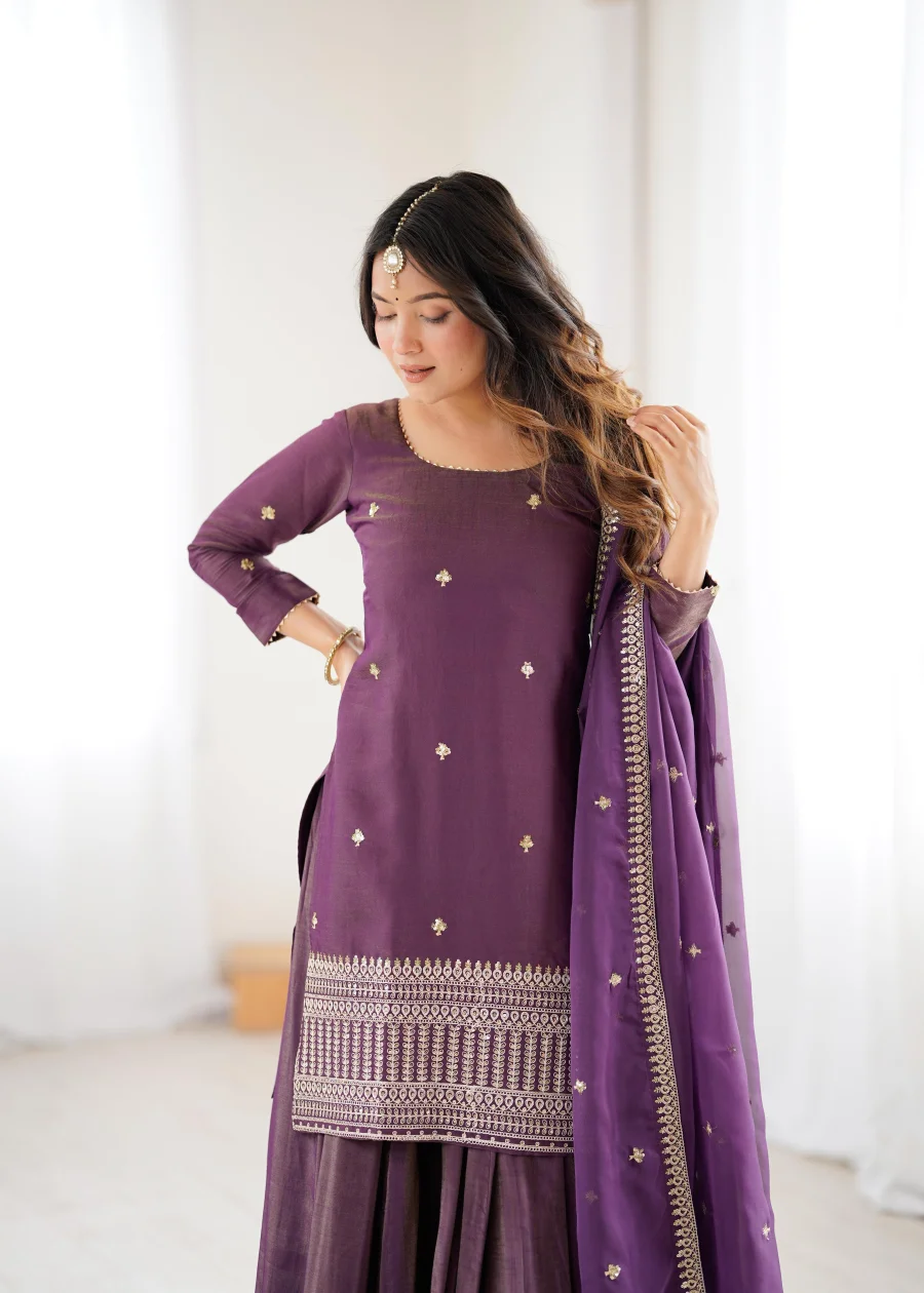 NEW ARRIVAL CHANDERI SILK FANCY EMBROIDERY SEQUENCE,DORI AND JARI WORK TOP LEHENGA WITH DUPATTA FESTIVE WEAR WHOLESALE PRICE ETHNIC GARMENT (8)