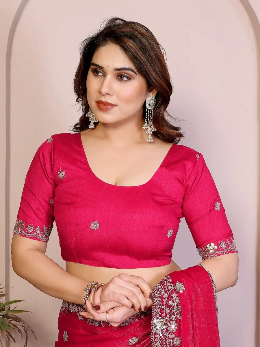 NEW ARRIVAL CHIFFON SILK EMBROIDERY WITH PIPING BORDER WORK SAREE WITH UNSTITCHED BLOUSE WEDDING WEAR WHOLESALE PRICE ETHNIC GARMENT (2)