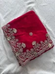 NEW ARRIVAL CHIFFON SILK EMBROIDERY WITH PIPING BORDER WORK SAREE WITH UNSTITCHED BLOUSE WEDDING WEAR WHOLESALE PRICE ETHNIC GARMENT (1)