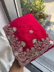 NEW ARRIVAL CHIFFON SILK EMBROIDERY WITH PIPING BORDER WORK SAREE WITH UNSTITCHED BLOUSE WEDDING WEAR WHOLESALE PRICE ETHNIC GARMENT (1)