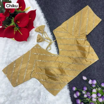 NEW ARRIVAL CHINON EMBROIDERY & SEQUENCE WORK STITCHED BLOUSE CHIKU