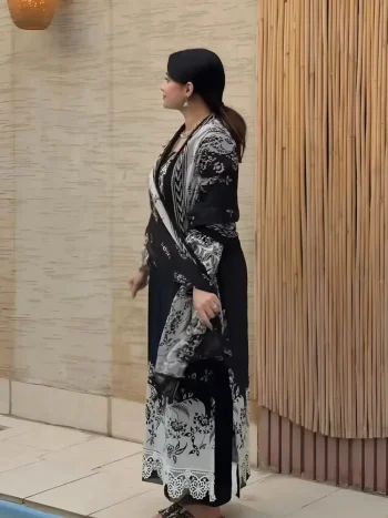 NEW ARRIVAL COTTON PRINT WITH EMBROIDERY SEQUENCE WORK TOP BOTTOM WITH DUPATTA BLACK