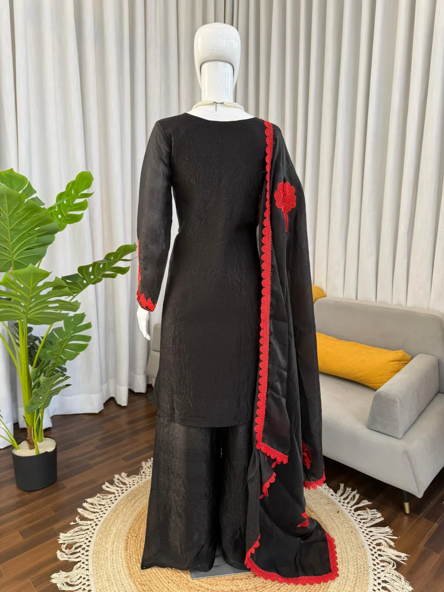 NEW ARRIVAL FENDY SILK THREAD WITH SEQUENCE WORK TOP PALAZZO WITH DUPATTA FESTIVE WEAR WHOLESALE PRICE ETHNIC GARMENT (12)