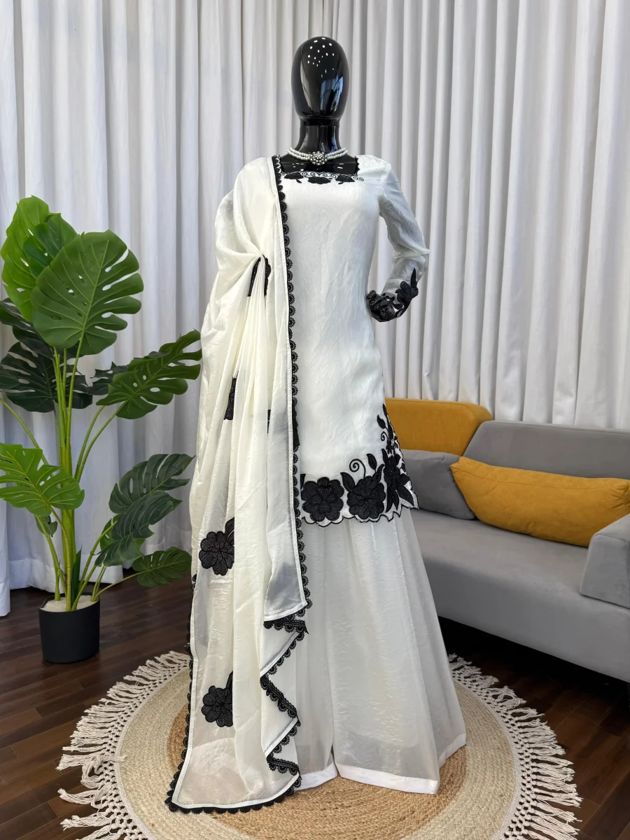 NEW ARRIVAL FENDY SILK THREAD WITH SEQUENCE WORK TOP PALAZZO WITH DUPATTA FESTIVE WEAR WHOLESALE PRICE ETHNIC GARMENT (2)
