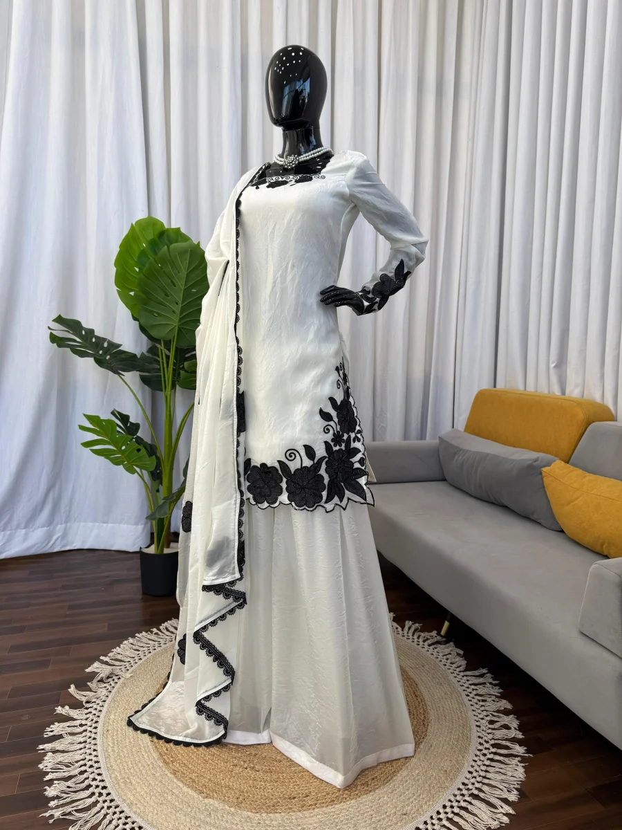 NEW ARRIVAL FENDY SILK THREAD WITH SEQUENCE WORK TOP PALAZZO WITH DUPATTA FESTIVE WEAR WHOLESALE PRICE ETHNIC GARMENT (3)