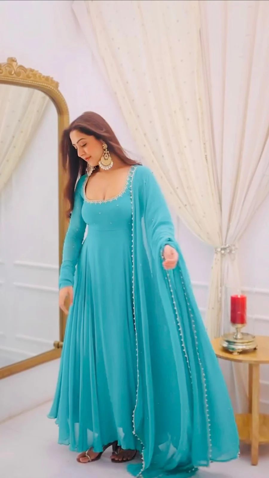 NEW ARRIVAL GEORGETTE EMBROIDERY BEADS WORK GOWN BOTTOM WITH DUPATTA WEDDING WAR WHOLESALE PRICE ETHNIC GARMENT (2)