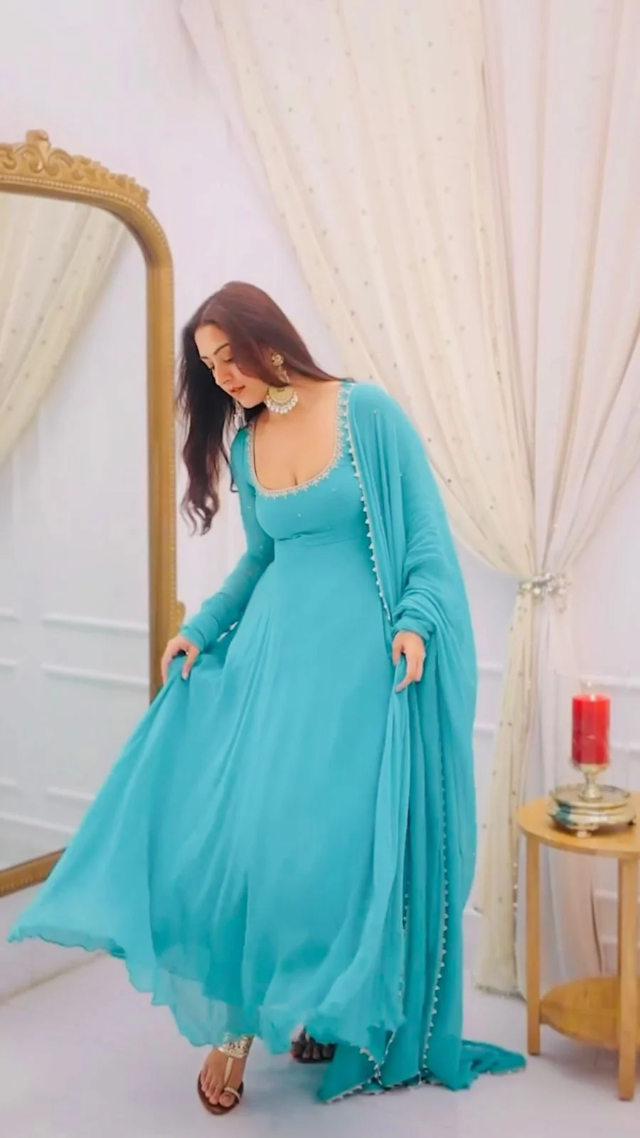 NEW ARRIVAL GEORGETTE EMBROIDERY BEADS WORK GOWN BOTTOM WITH DUPATTA WEDDING WAR WHOLESALE PRICE ETHNIC GARMENT (5)