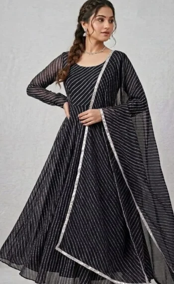 NEW ARRIVAL GEORGETTE PRINT WORK GOWN WITH DUPATTA BLACK