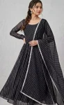 NEW ARRIVAL GEORGETTE PRINT WORK GOWN WITH DUPATTA BLACK