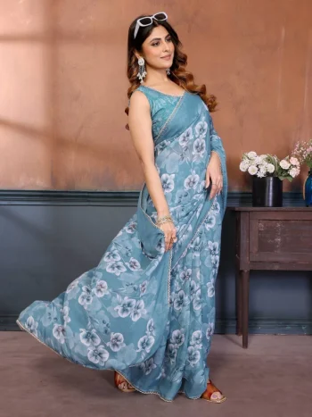 NEW ARRIVAL GEORGETTE SILK PRINT WORK SAREE WITH UNSTITCHED BLOUSE RAMA