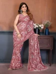 NEW ARRIVAL GEORGETTE SILK PRINT WORK SAREE WITH UNSTITCHED BLOUSE GAJARI