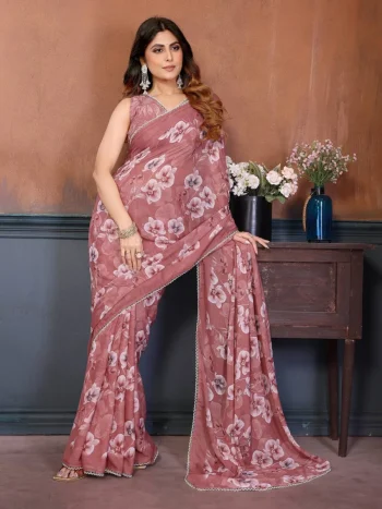 NEW ARRIVAL GEORGETTE SILK PRINT WORK SAREE WITH UNSTITCHED BLOUSE GAJARI