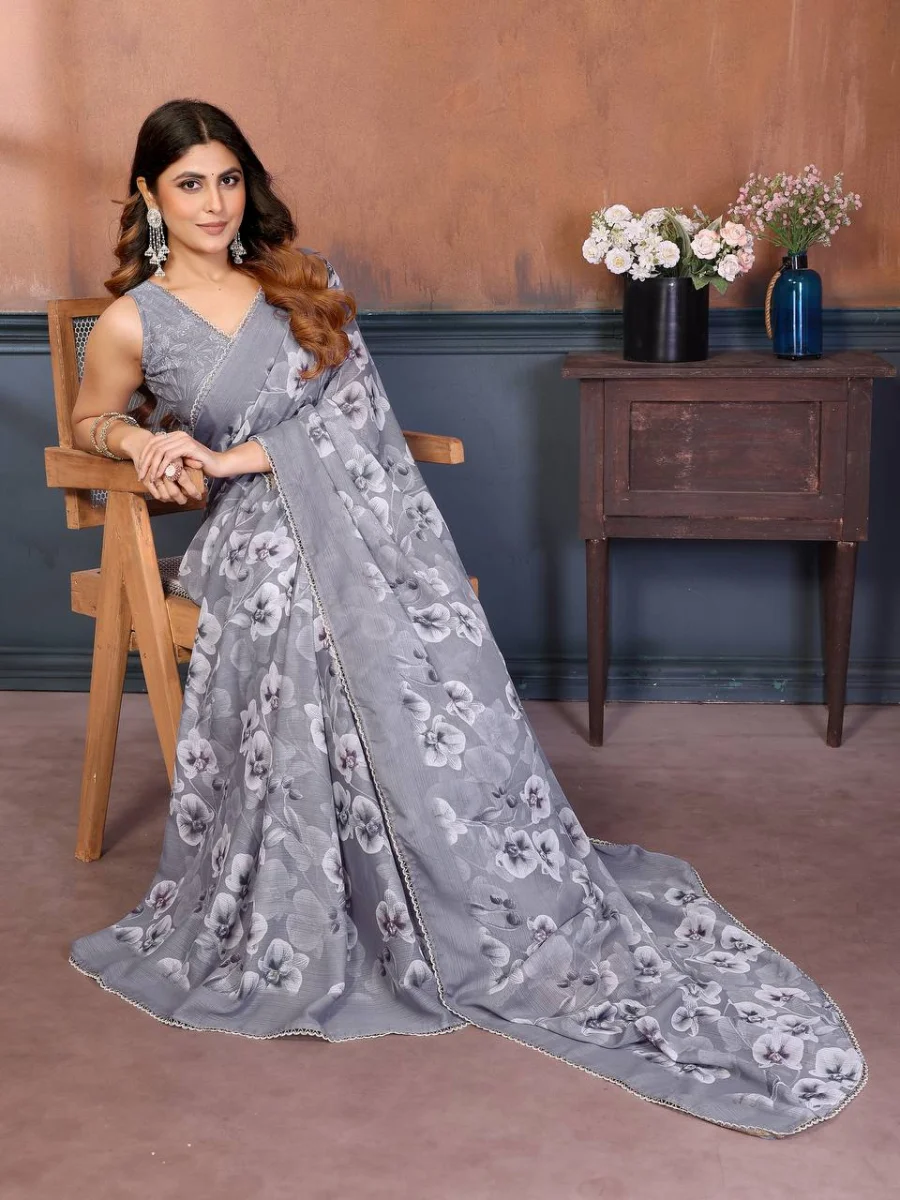 NEW ARRIVAL GEORGETTE SILK PRINT WORK SAREE WITH UNSTITCHED BLOUSE FESTIVE WEAR WHOLESALE PRICE ETHNIC GARMENT (6)