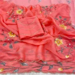 NEW ARRIVAL GMY SILK FLORAL PRINT WITH BEADS AND CUTDANA HANDWORK BORDER WITH REAL MIRROR WORK SAREE WITH UNSTITCHED BLOUSE PARTY WEAR WHOLESALE PRICE ETHNIC GARMENT (5)