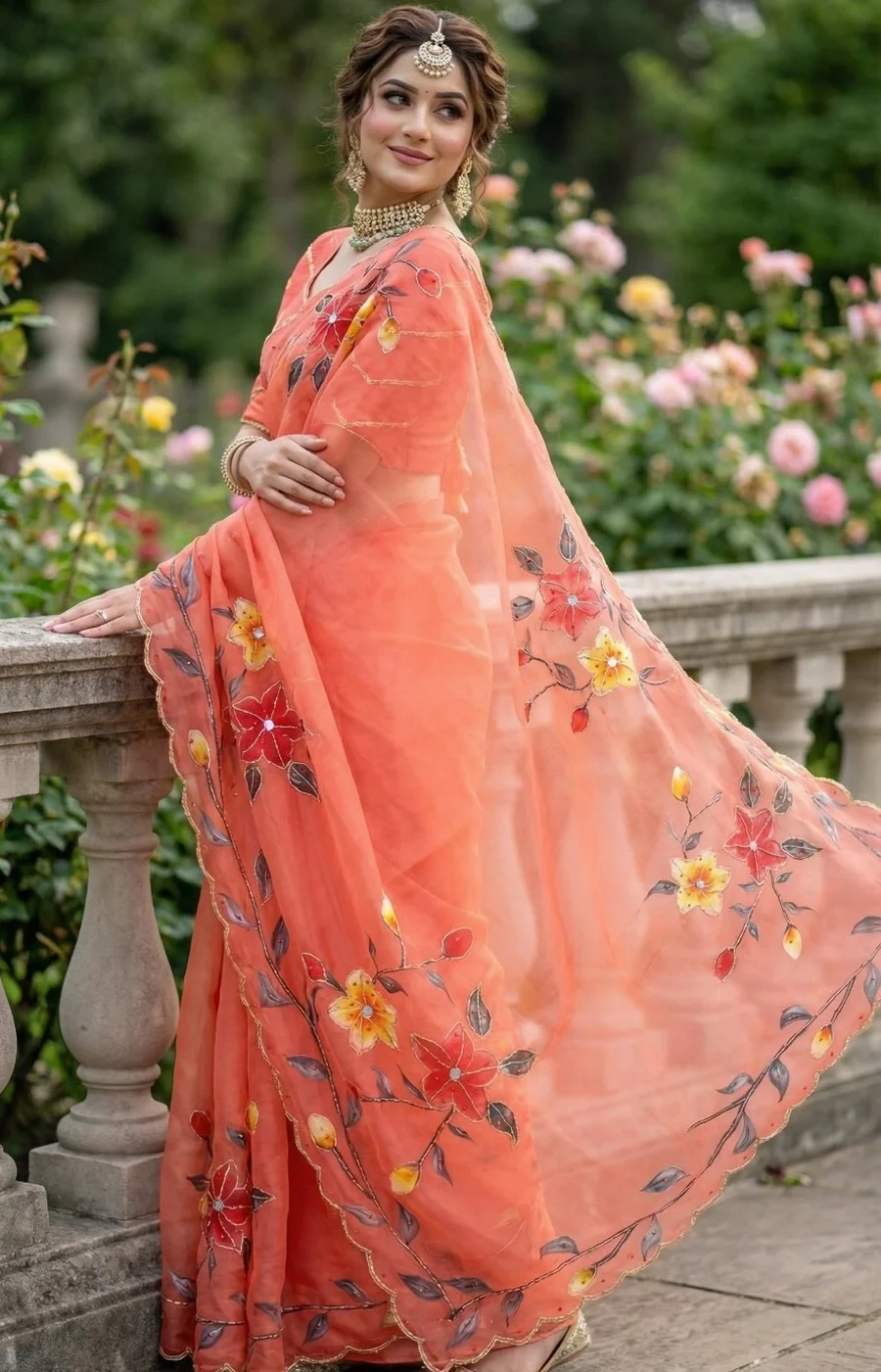 NEW ARRIVAL GMY SILK FLORAL PRINT WITH BEADS AND CUTDANA HANDWORK BORDER WITH REAL MIRROR WORK SAREE WITH UNSTITCHED BLOUSE PARTY WEAR WHOLESALE PRICE ETHNIC GARMENT (5)