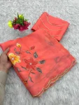 NEW ARRIVAL GMY SILK FLORAL PRINT WITH BEADS AND CUTDANA HANDWORK BORDER WITH REAL MIRROR WORK SAREE WITH UNSTITCHED BLOUSE PARTY WEAR WHOLESALE PRICE ETHNIC GARMENT (5)