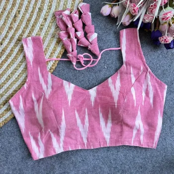 NEW ARRIVAL IKKAT COTTON DIGITAL PRINT WORK STITCHED BLOUSE BABY PINK