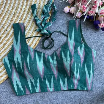 NEW ARRIVAL IKKAT COTTON DIGITAL PRINT WORK STITCHED BLOUSE RAMA