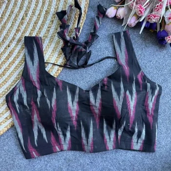 NEW ARRIVAL IKKAT COTTON DIGITAL PRINT WORK STITCHED BLOUSE BLACK