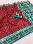 NEW ARRIVAL IKKAT SILK FLOWERS AND MINA & ZARI WEAVING BORDER WORK SAREE WITH UNSTITCHED BLOUSE FESTIVE WEAR WHOLESALE PRICE ETHNIC GARMENT (3)