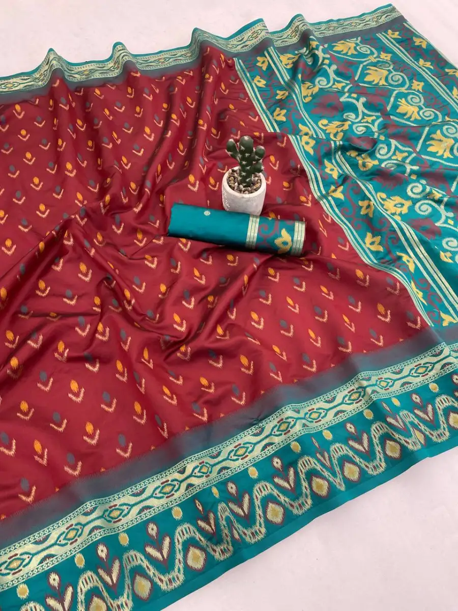 NEW ARRIVAL IKKAT SILK FLOWERS AND MINA & ZARI WEAVING BORDER WORK SAREE WITH UNSTITCHED BLOUSE FESTIVE WEAR WHOLESALE PRICE ETHNIC GARMENT (3)